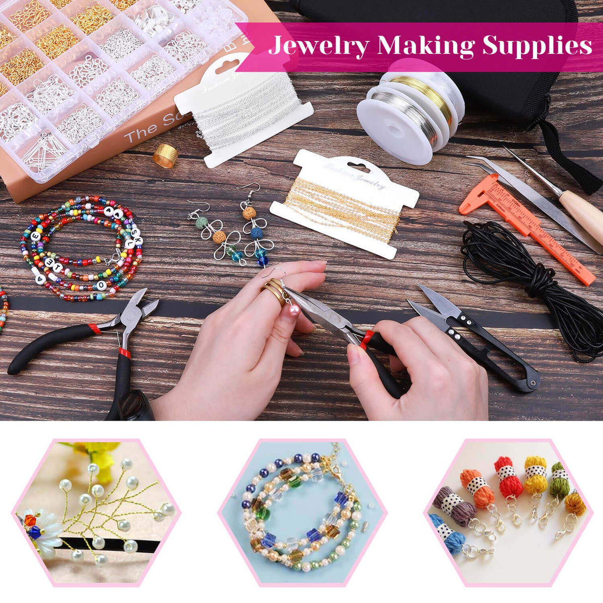 shynek 1857 Pcs Jewelry Making Supplies Kit for Adults, Jewelry Making Tools with Earring Hooks, Findings, Wires, Chains and Helping Hands for Crafts Making and Repair