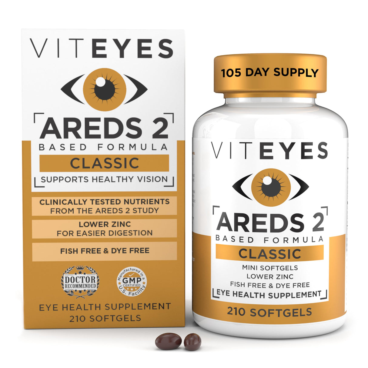 Viteyes AREDS 2 Classic Macular Health Formula Softgels, Eye Health Vitamin to Support a Healthy Macula, Lower Zinc, Eye Vitamins, Macular Vitamins, Beta-Carotene Free, 210 Softgels…