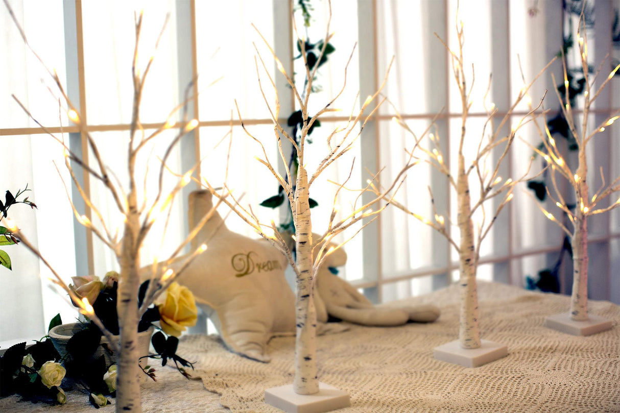 EAMBRITE Home Decorations Light Up White Birch Tree Indoor Christmas Decor, 4 Pack Battery Operated/USB Lighted Tabletop Money Tree Lamp Led Lights Easter Wedding Centerpiece Table Room (2 Ft)