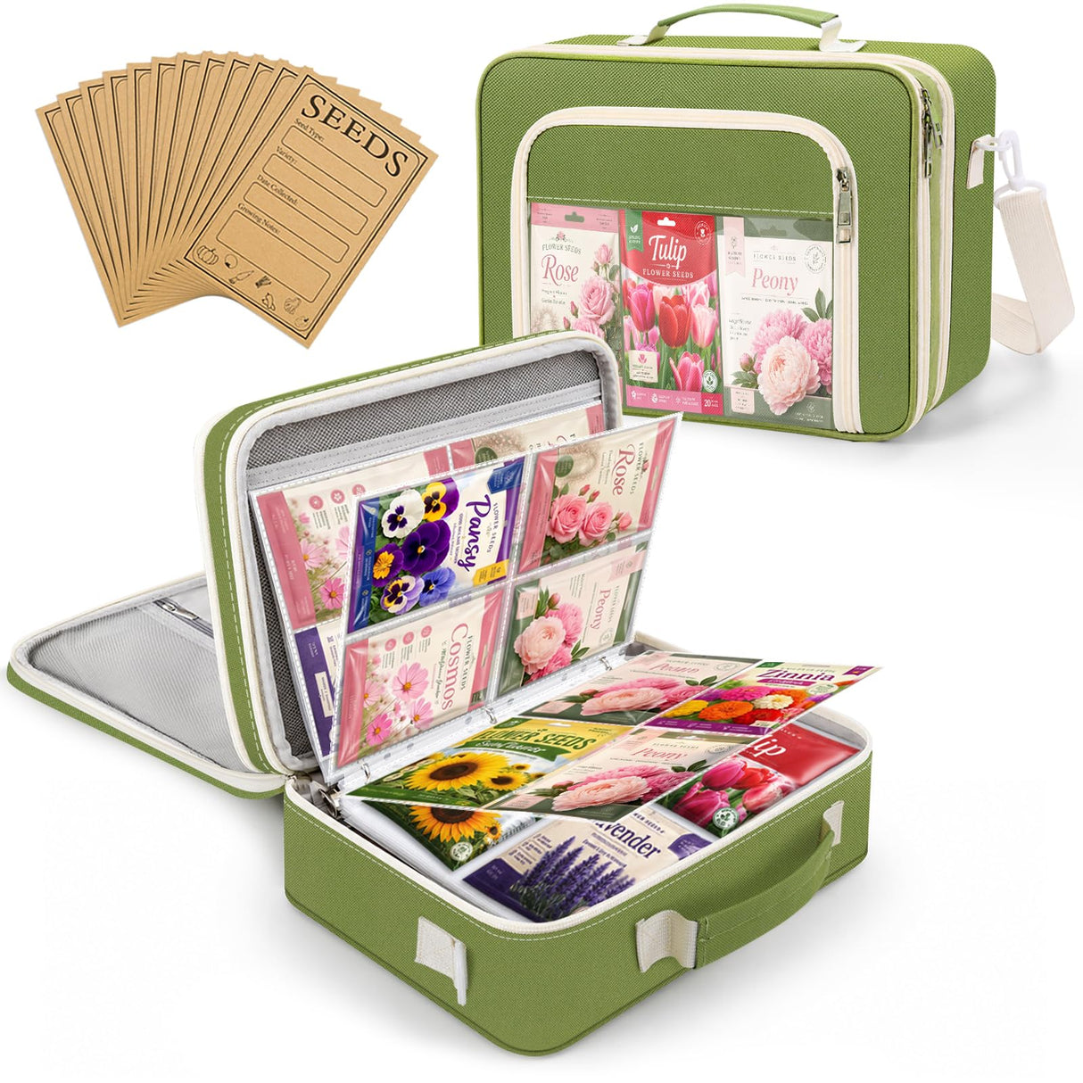 Seed Storage Organizer Binder, Seed Holder Organizer with 20 Pcs Reusable Seed Envelopes & 30 Pcs Sheets Protectors Holds 120 Packets, Garden Saving Binder Bag for Gardeners, Hobbyists, Organizers