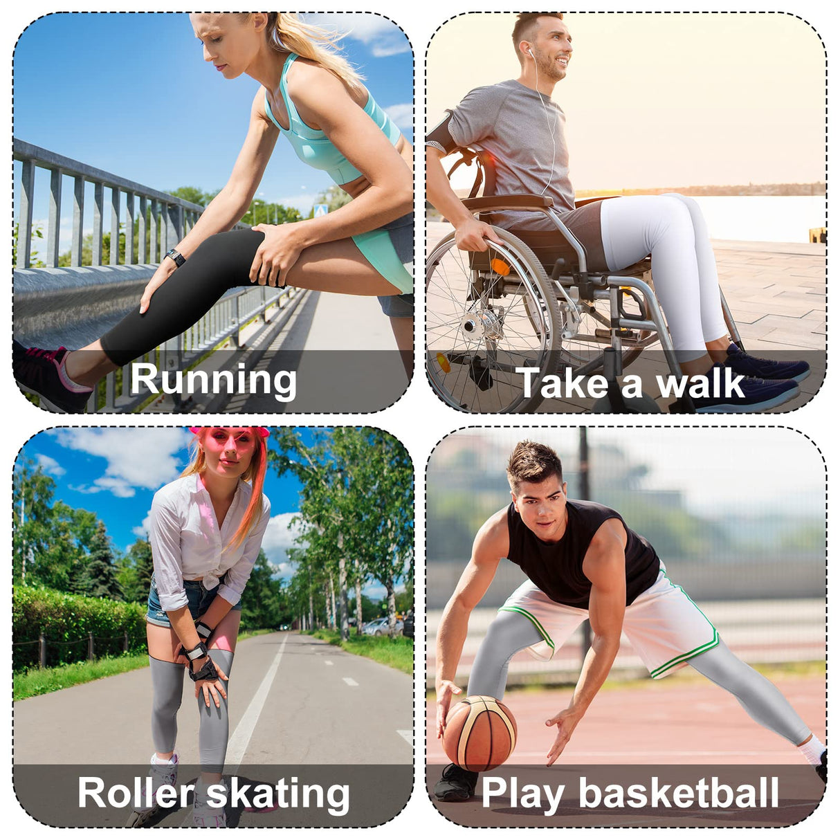 Sosation 8 Pcs Knee Brace Undersleeve Knee Sleeve for Under Brace Closed Patella Compression Breathable Leg Sleeves for Men Women Thigh Shin Support for Sports Protector(Medium)