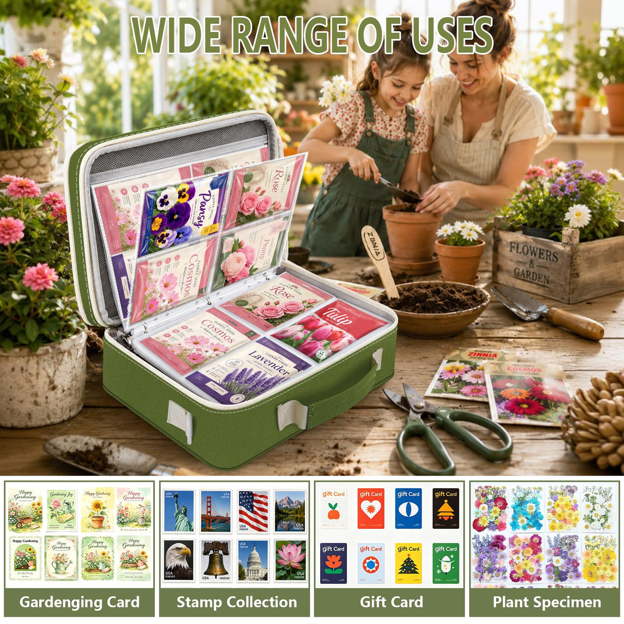 Seed Storage Organizer Binder, Seed Holder Organizer with 20 Pcs Reusable Seed Envelopes & 30 Pcs Sheets Protectors Holds 120 Packets, Garden Saving Binder Bag for Gardeners, Hobbyists, Organizers