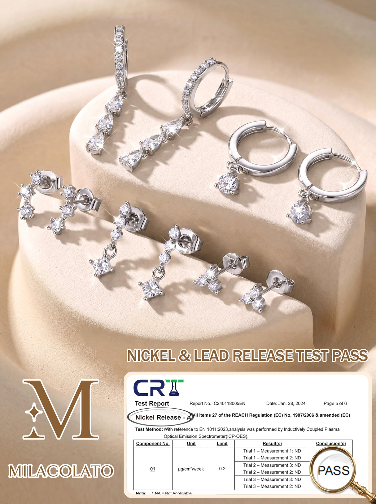 MILACOLATO Hypoallergenic 925 Sterling Silver Dangle Earrings for Women