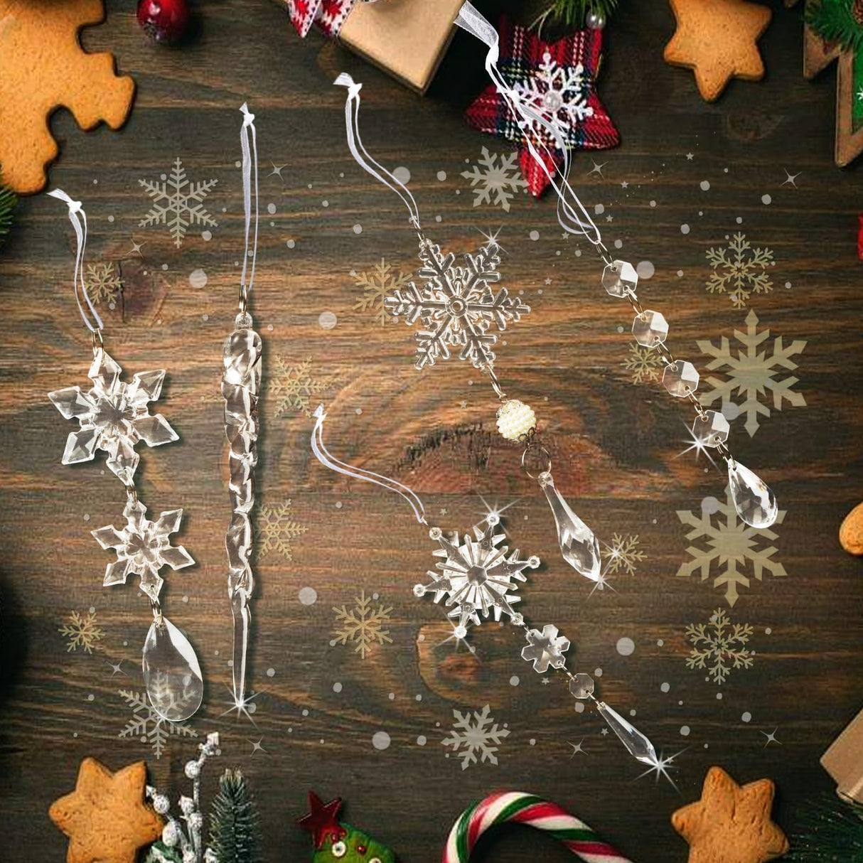 Christmas Tree Decoration Crystal Ornaments - 32pcs Acrylic Christmas Ornaments Snowflake Icicle Drop Crystal Hanging Ornaments for Xmas Tree Winter Holiday Frozen Party Decorations