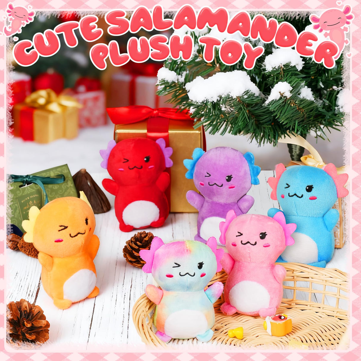 Rdogeia 12Pcs Mini Axolotl Stuffed Animal,Bulk Axolotls Plush Party Favors Small Axolotl Plushies Gifts Ornament for Birthday,Christmas Stock Stuffer for Kids Girls Boys Xmas Gifts Classroom Rewards