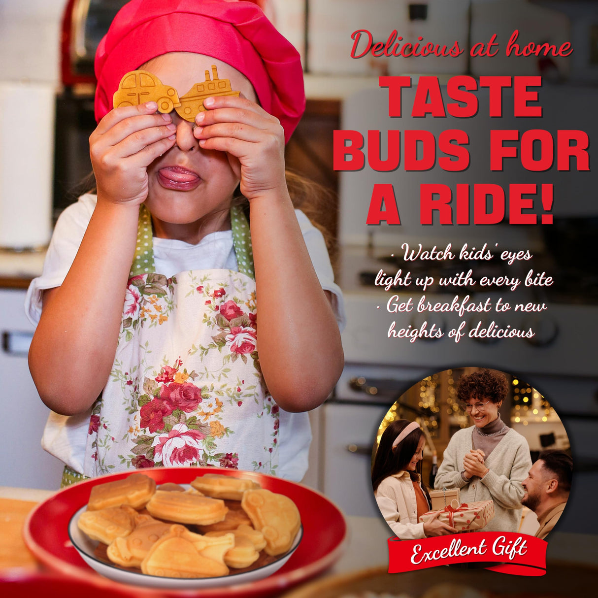 SugarWhisk Car Waffle Maker for Kids, Halloween & Christmas Mini Waffle Maker, 8 Fun Vehicle Shaped Mini Pancake Maker, Non Stick Surface, Excellent Gift, White