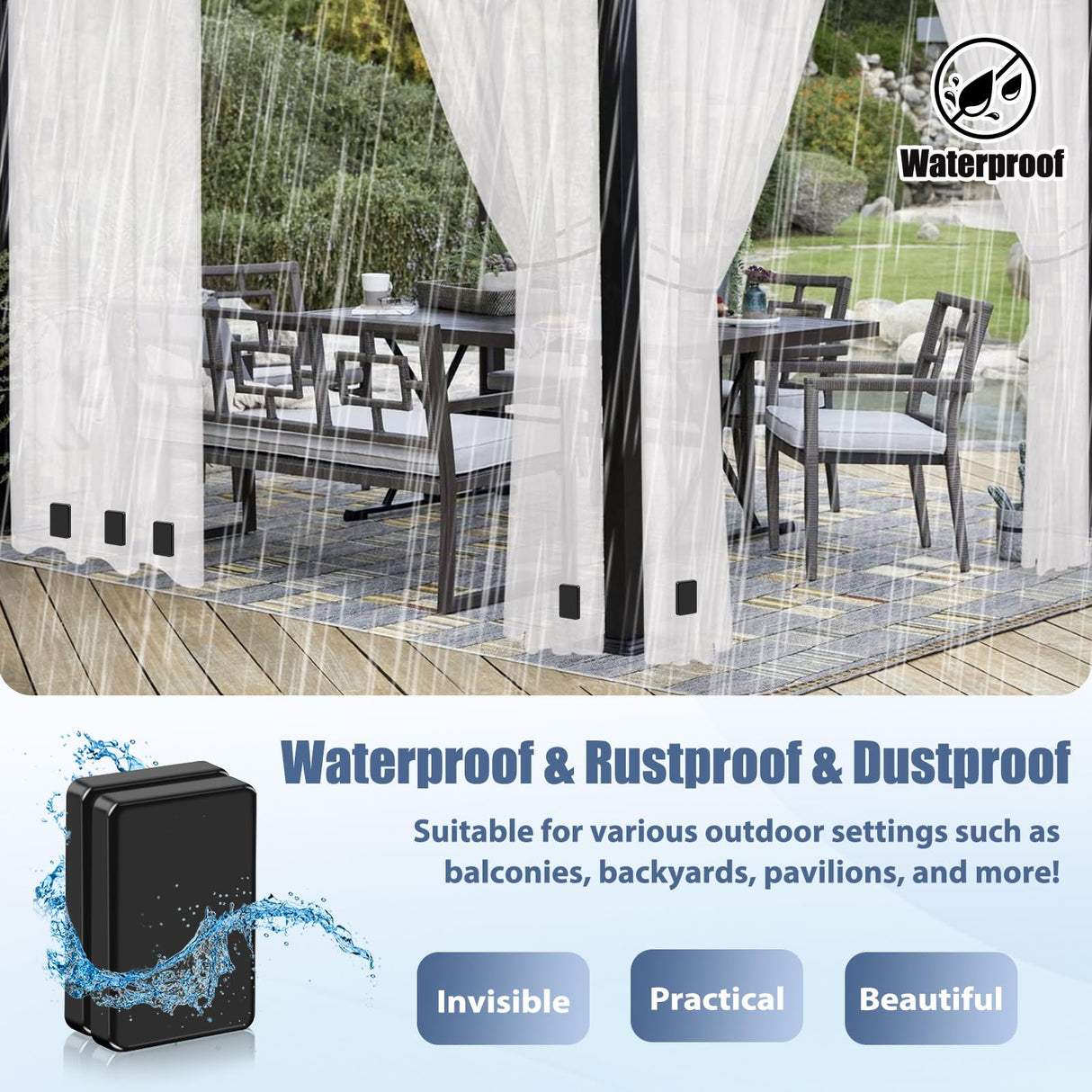 16pcs/52oz Outdoor Curtain Weights, Upgraded Heavier-Duty Waterproof Curtain Magnets Weights Outdoor, for Home Patio Drapery, Shower, Flags, Tablecloth to Stop Heavy Wind (Black, 8pairs)