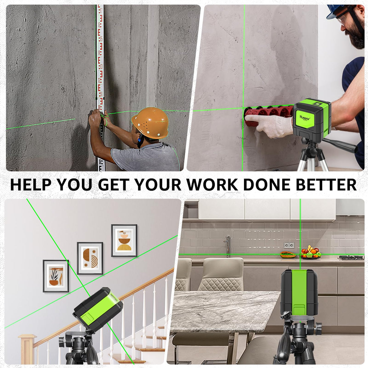 Huepar Laser Level, 100Ft Self Leveling Green Cross Line Laser for Picture Hanging, Tile, Decoration & DIY Construction – 360° Magnetic Base & AA Battery, Indoor Use