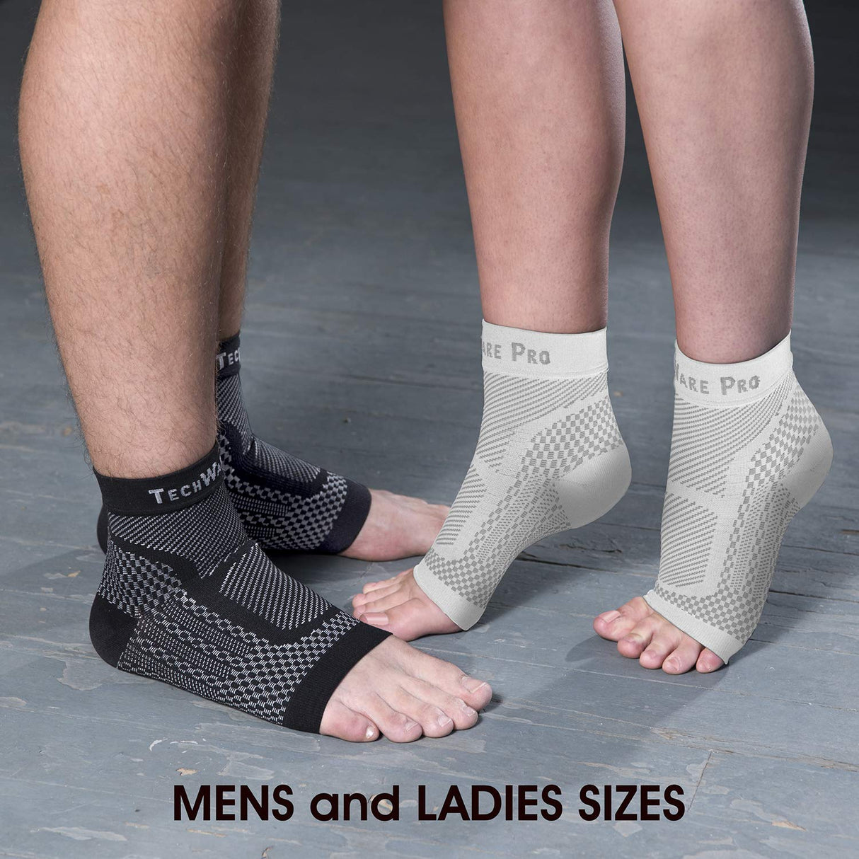 TechWare Pro Ankle Brace Compression Sleeve - Relieves Achilles Tendonitis, Joint Pain. Plantar Fasciitis Foot Sock with Arch Support Reduces Swelling & Heel Spur Pain. (White, L/XL)