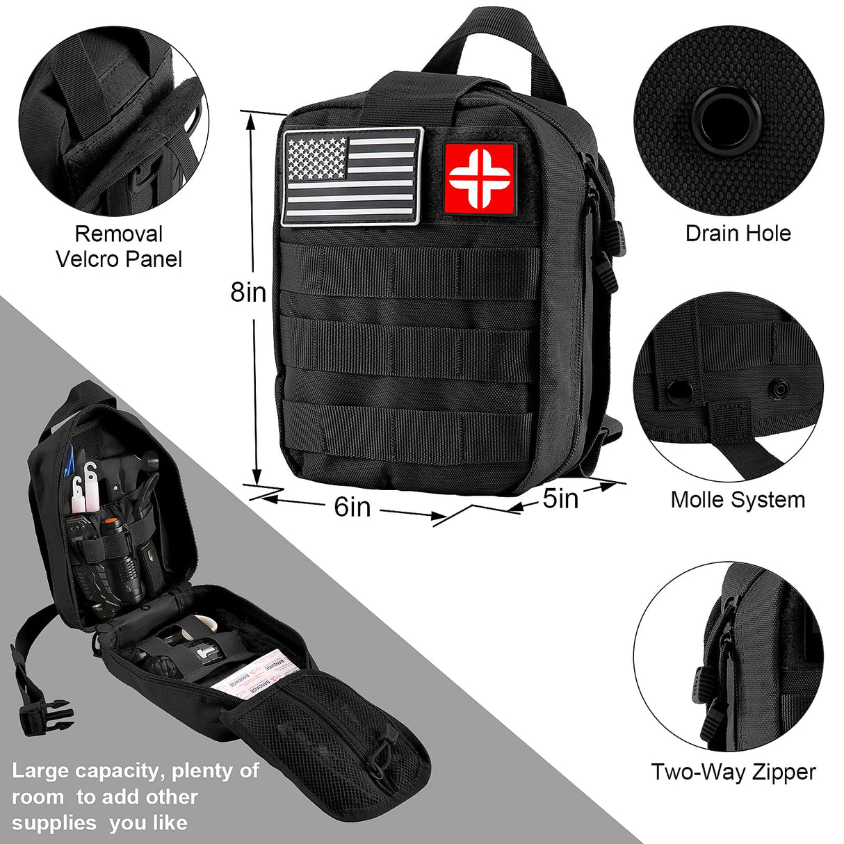 Emergency Survival Kit and First Aid Kit, 142Pcs Survival Gear and Supplies Equipment with Molle Pouch, Gift for Christmas Men Dad Husband Camping Essentials Hiking Hunting Outdoor Adventure (Black)