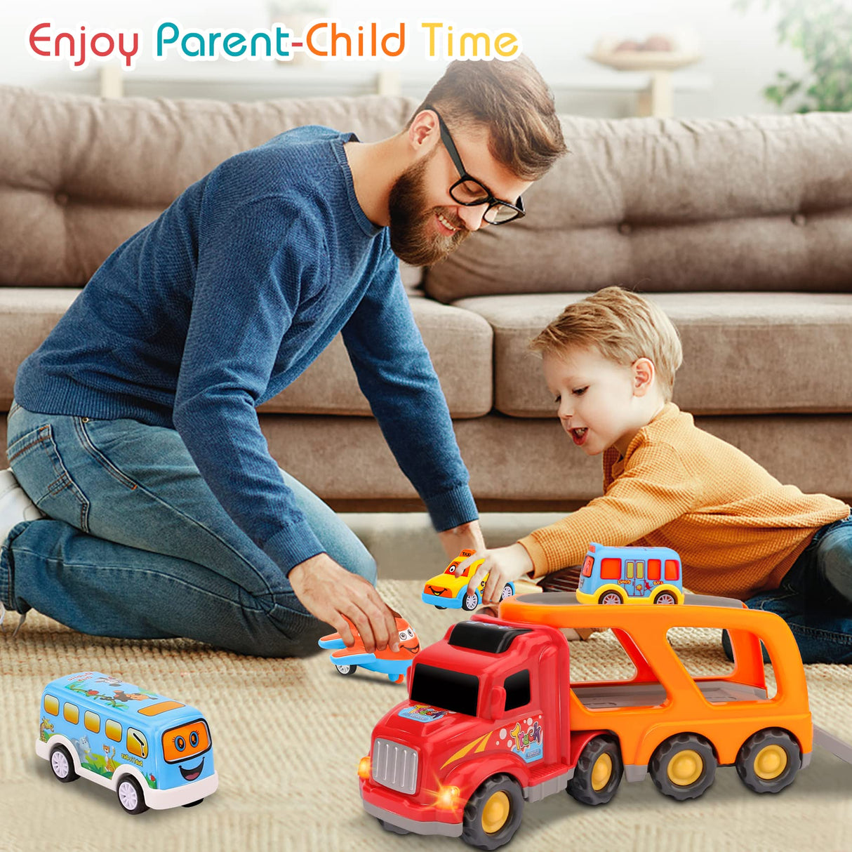 Nicmore Carrier Truck Toddler Toys Car: Transport Toy for 1 2 3 4 Year Old Boys Girls 18 Month 5-in-1 Kid Playset Gifts for Preschool Birthday Christmas