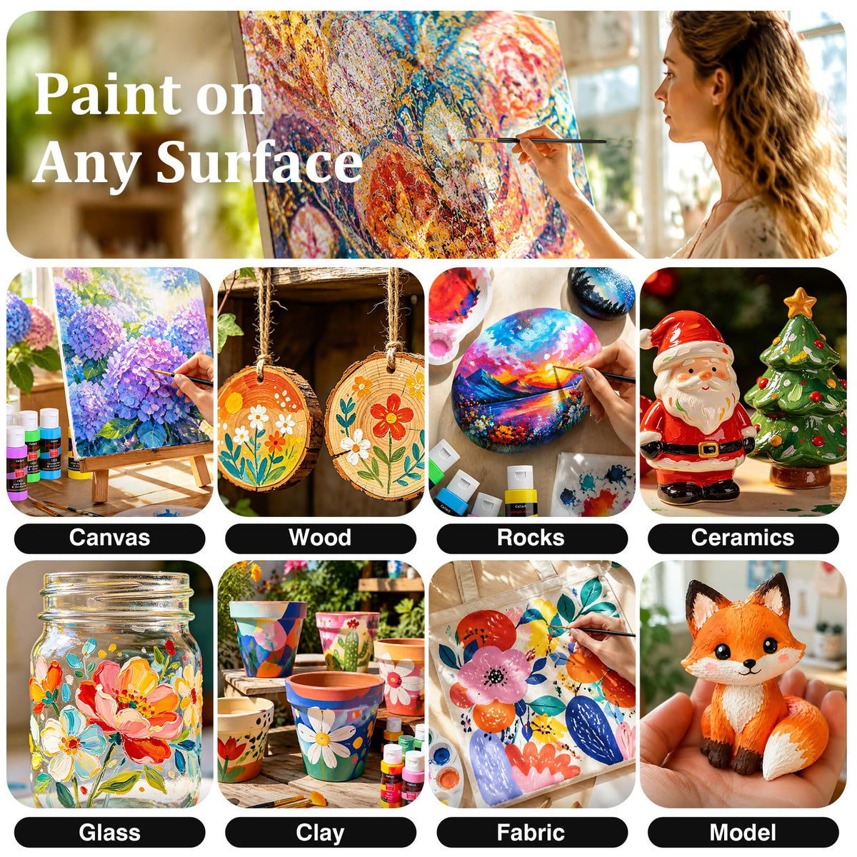 Caliart Acrylic Paint Set of 36 Colors with 12 Brushes
