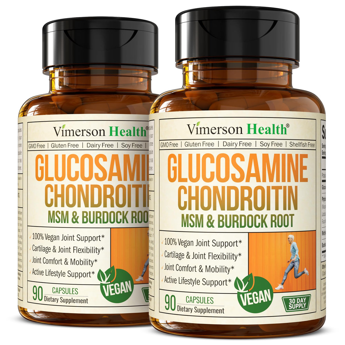 Vegan Glucosamine Chondroitin MSM - 100% Vegan Joint Support Supplement for Women & Men with Burdock and Glucosamine Sulfate 1500 mg. Used for Cartilage and Joint Health and Flexibility - 2 Pack