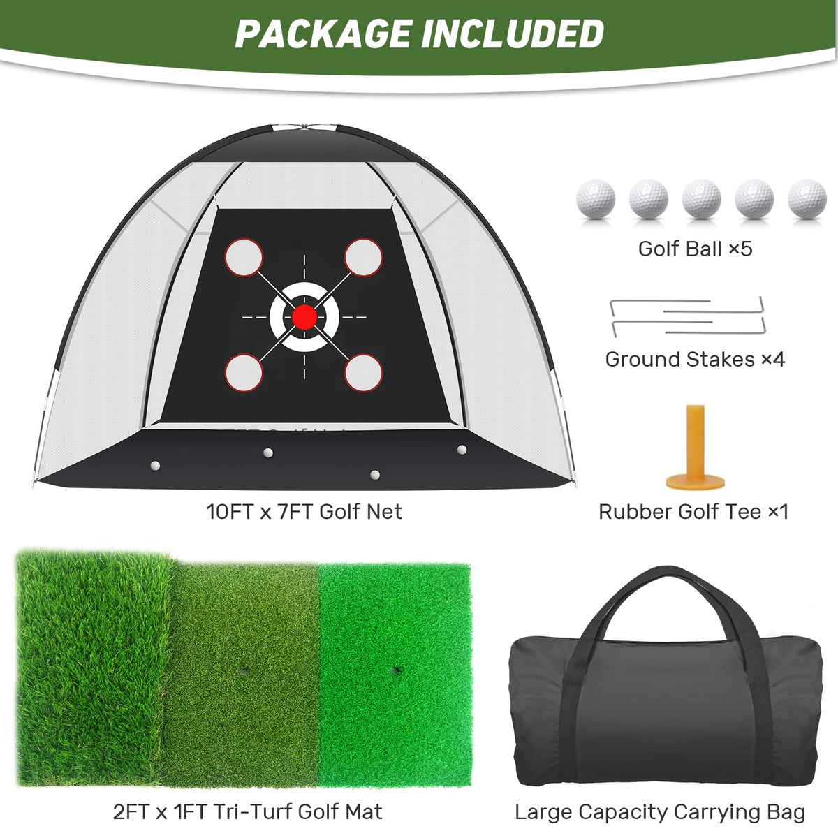 KLAODOT Golf Net with Practice Mat,Golf Hitting Aid Nets 10x7FT for Backyard Driving Chipping Training Swing with Target Mat Balls for Outdoor Indoor,Gifts for Men Dad Him and Golfer