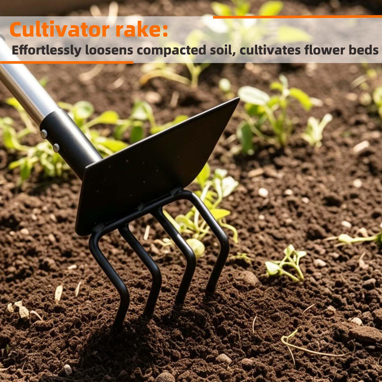 Long Hand Cultivator, 2-in-1 Hand Tiller and Garden Hoe for Gardening