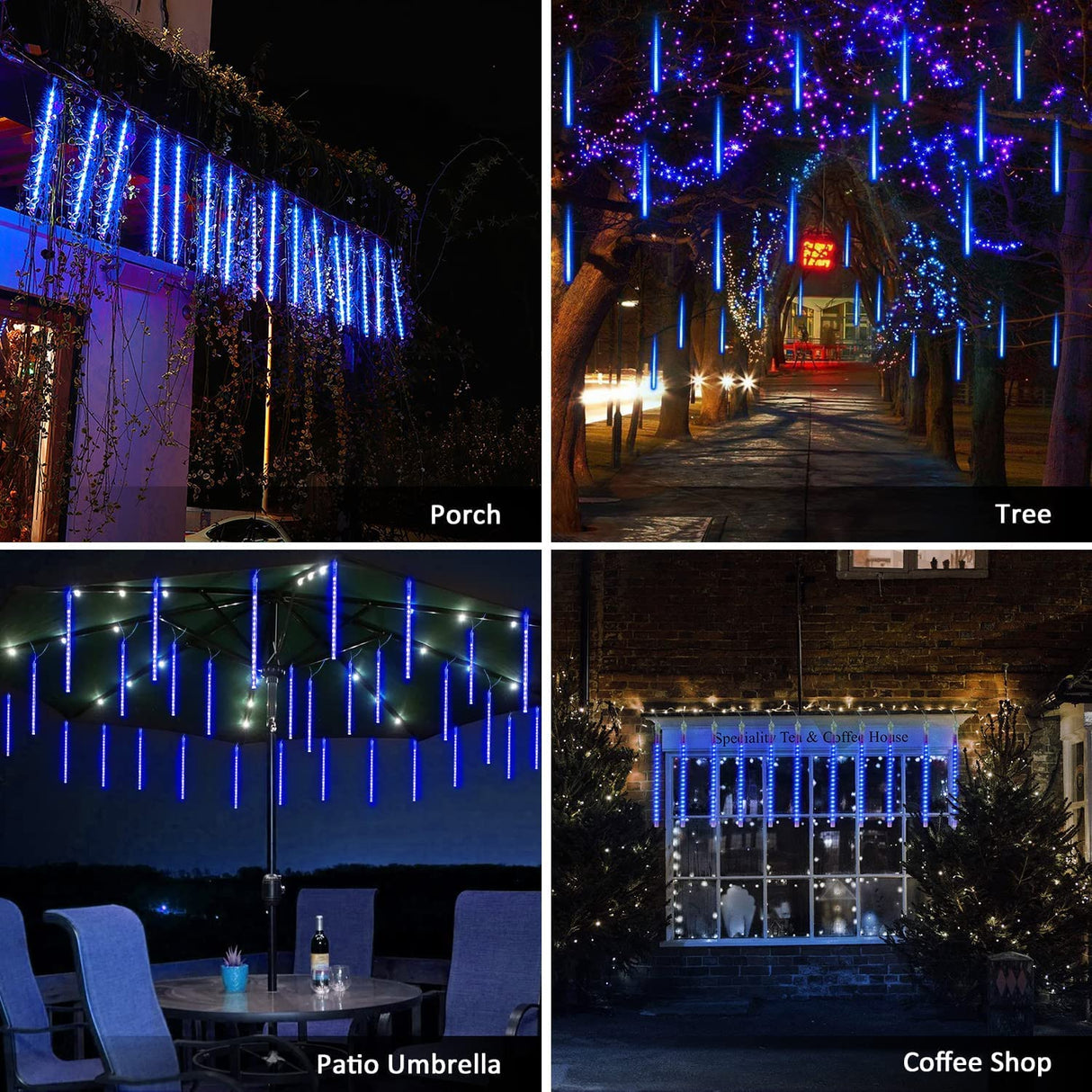 JMEXSUSS 2 Pack Solar Meteor Shower Lights, Blue Meteor Cascading Rain Lights, Waterproof for Tree/Garden Party Christmas Decor - 16 Tubes, 288 LED
