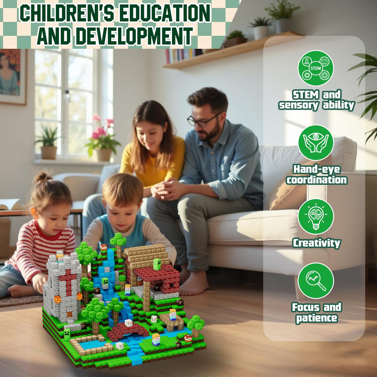 Uucoco 100PCS Magnetic Blocks - Grassland Magnetic Building Blocks Set, Magnetic Tiles STEM Sensory Outdoor Toys, Build Forest World Cubes Set for 3+ Year Old Boys&Girls, Christmas Birthday Gift