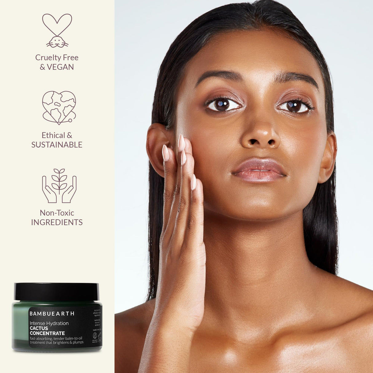 BambuEarth Cactus Concentrate Face Moisturizer (1.3 oz) - Intense Facial Hydration - Organic Ingredients & EWG Certified - Skin Care Solution for Dry, Oily & Mature Skin