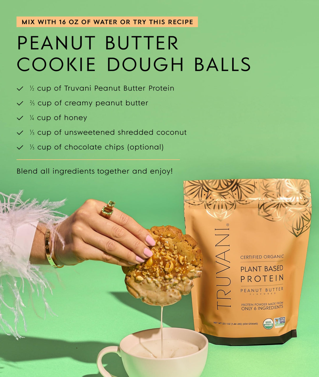 Truvani Vegan Pea Protein Powder | Peanut Butter | 20g Organic Plant Based Protein | 20 Servings | Keto | Gluten & Dairy Free | Low Carb | No Added Sugar