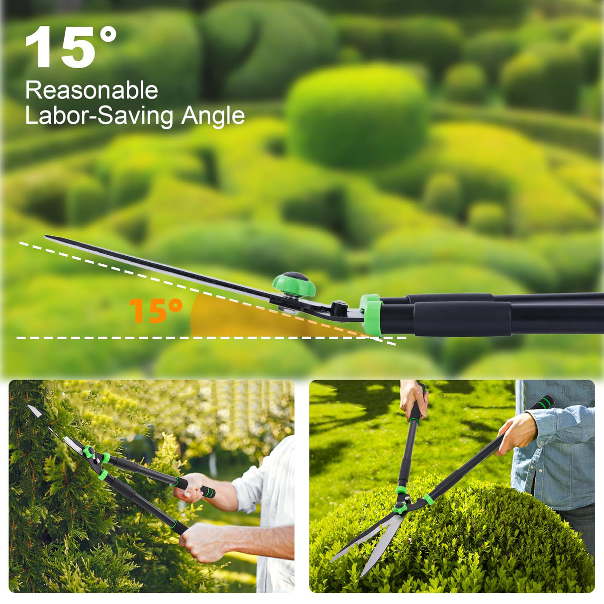 Hedge Shears 29.5" Manual Hedge Clippers with 15° Angle Precision Blades Plant Cutting Scissors for Trimming and Shaping Hedges, Shrubs, Boxwood, Tall Bushes