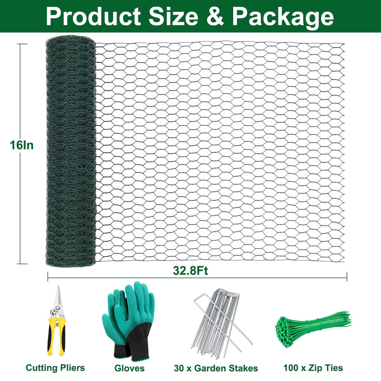 Mklsit Plant Protectors from Animals, Wire Plant Fence Cage, 32.8Ft x 16In