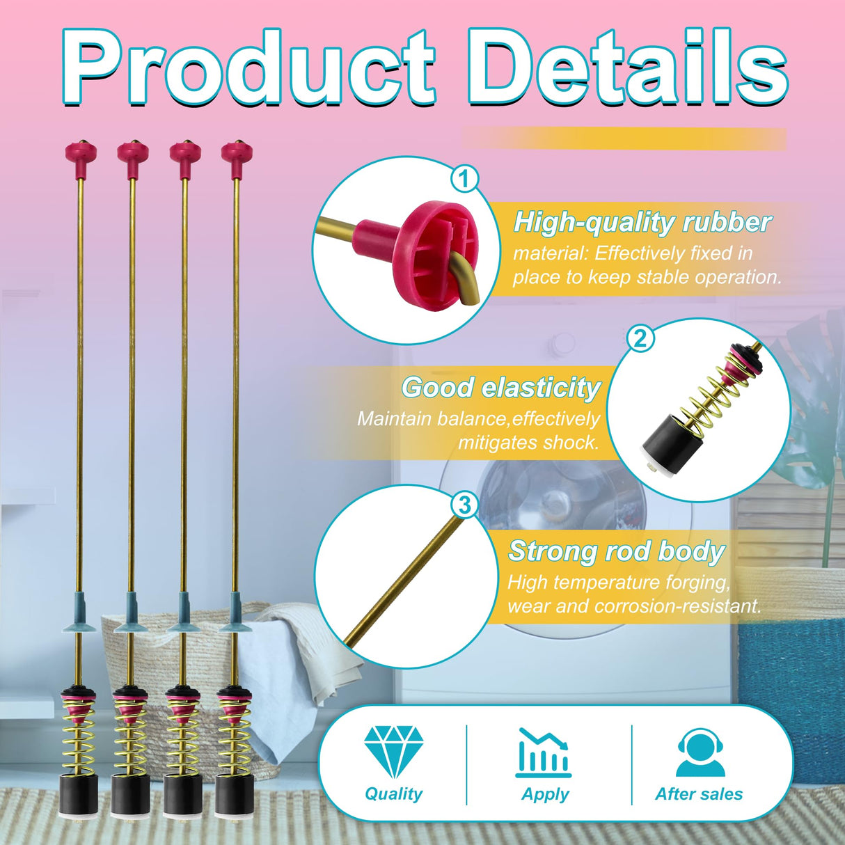 Upgraded DC97-16350U DC97-16350T Washer Suspension Rods for SAMSUNG WA50R5200AW/US, WA50R5400AV/US WA50R5400AW/US WA45T3200AW/A4 WA45H7000AW/A2 and WA45N3050AW/A4 Washing MachineοΌ4pcsοΌ