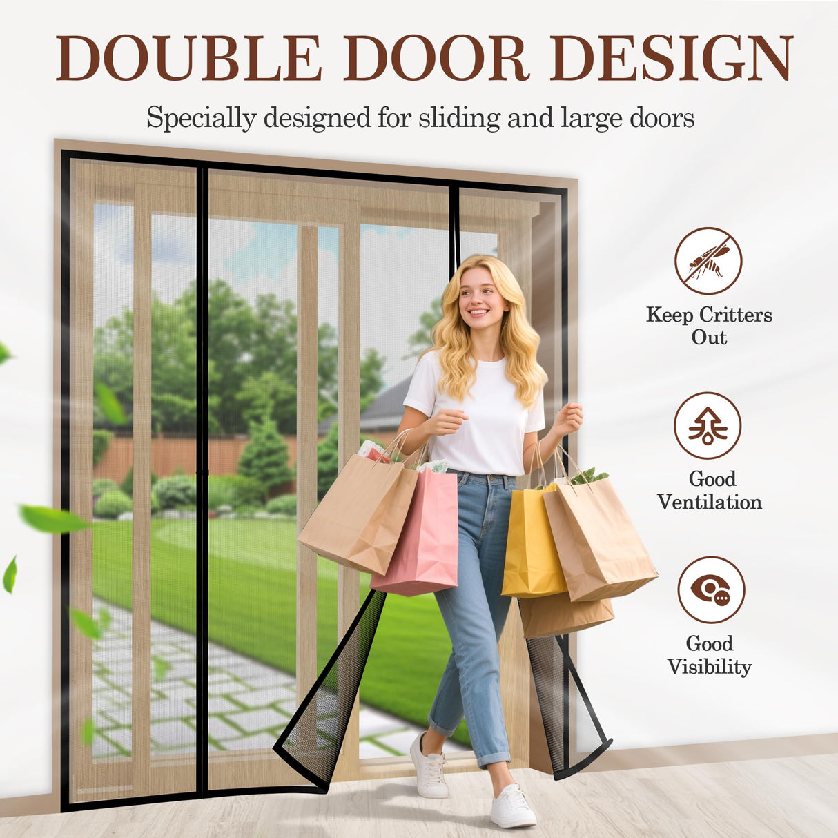 Yotache Magnetic Screen Door Fits Door Size 60"x78", Screen Size 62"x79" Double-Sided Opening Reinforced Mesh with Strong Magnets for Front, Patio Sliding Door