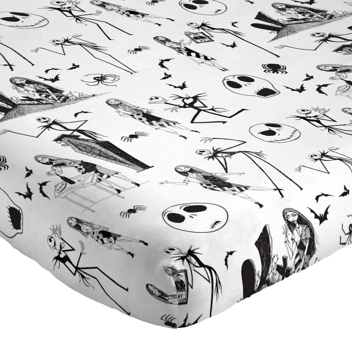 Jay Franco Kids Sheet Set with Fitted, Flat Sheets & Pillow Cover - Ultra-Soft Bedding with Pillowcase for Room Decor, White - Nightmare Before Christmas, 3 Piece Twin