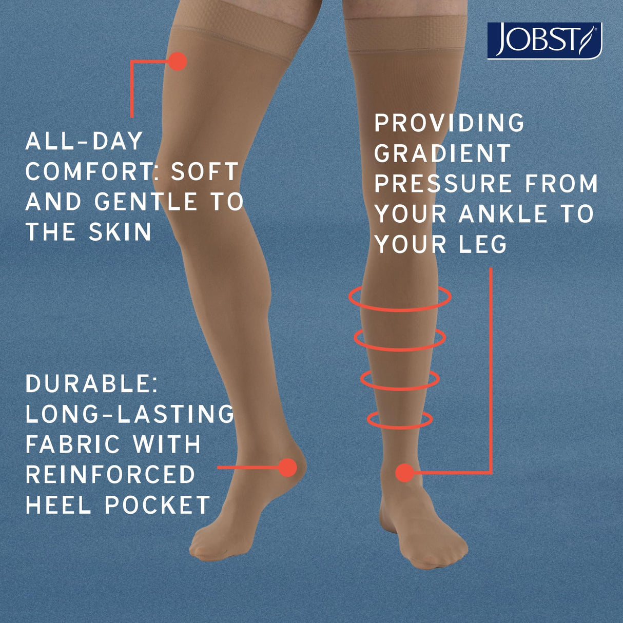 JOBST Relief 20-30 mmHg Thigh High Compression Stockings with Silicone Band, Closed Toe, Beige, Medium