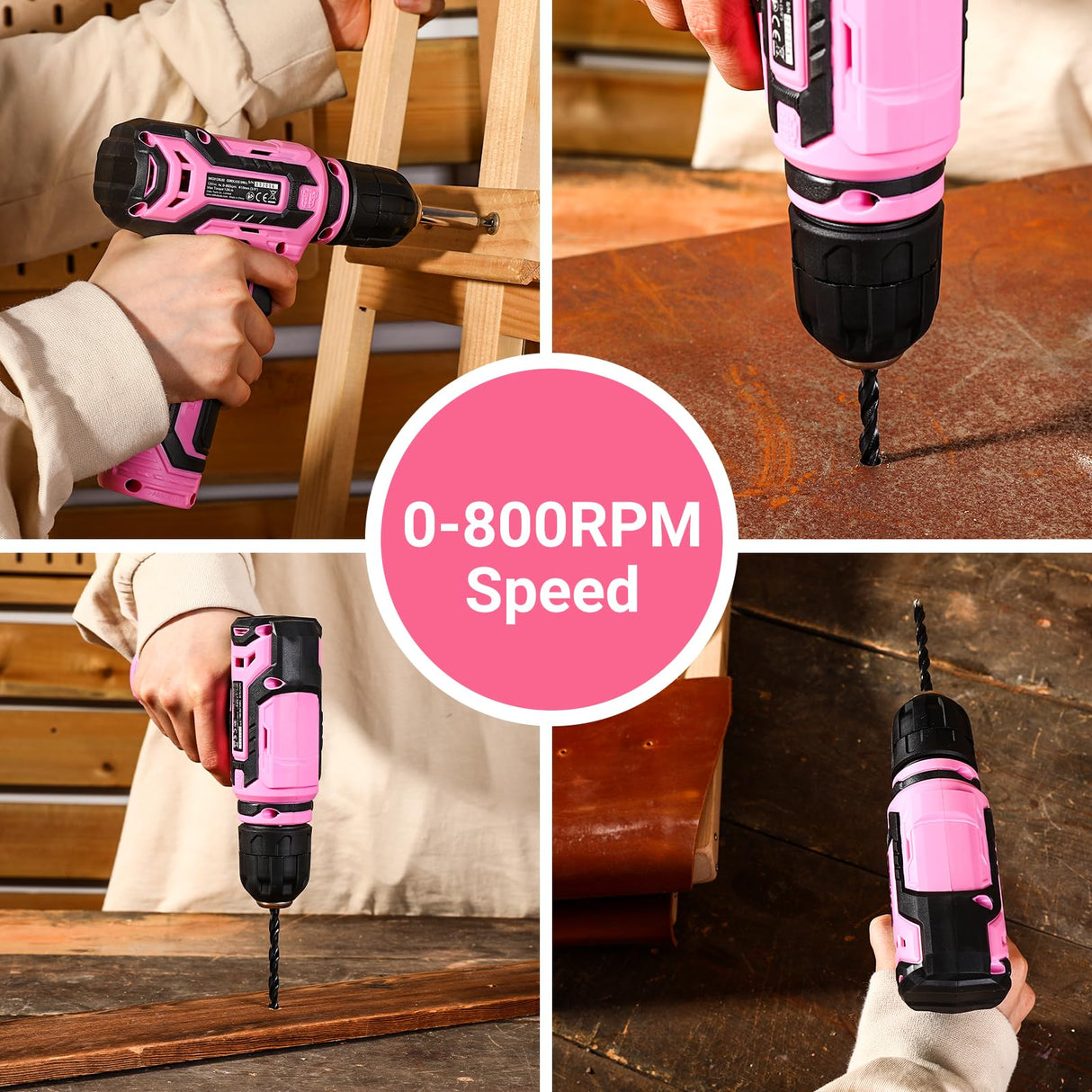 Cordless Drill:DEKOPRO 12V Power Drill Set with Pink 800RPM Electric Drills with Tool Set Gift Box, Pink Drill Set for Women