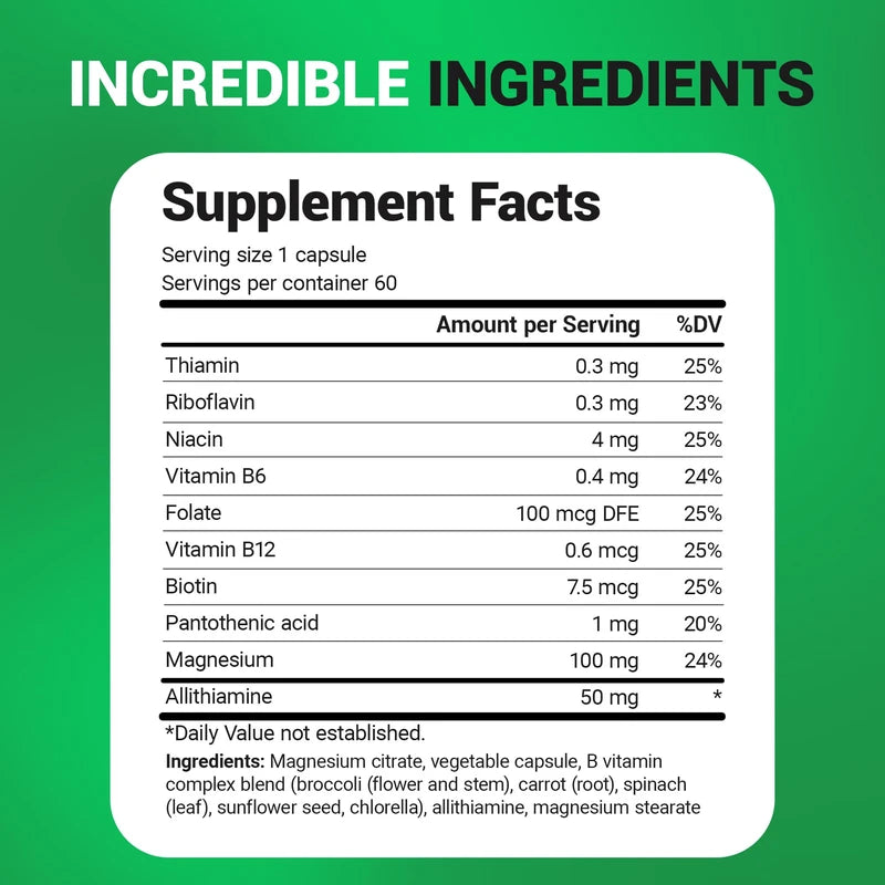 Dr. Berg Nutritionals Dr. Berg Natural Vitamin B1 B6 B12 Complex - Allithiamine Vitamin B1 Supplement with 8 Essential Vitamin B Complex for Men & Women Including Thiamin, Niacin, Folate, Magnesium & More - 60 Capsules