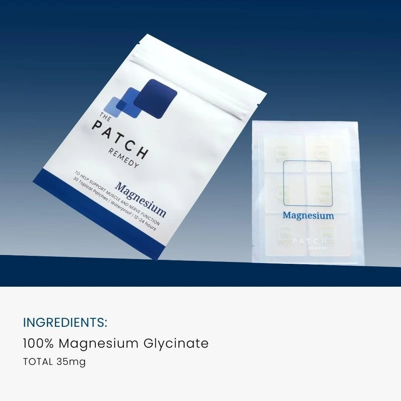 The Patch Remedy Magnesium Patches Magnesium Glycinate | 30 Topical Patches | Waterproof | 100% Magnesium Glycinate | Last 12-24 Hours