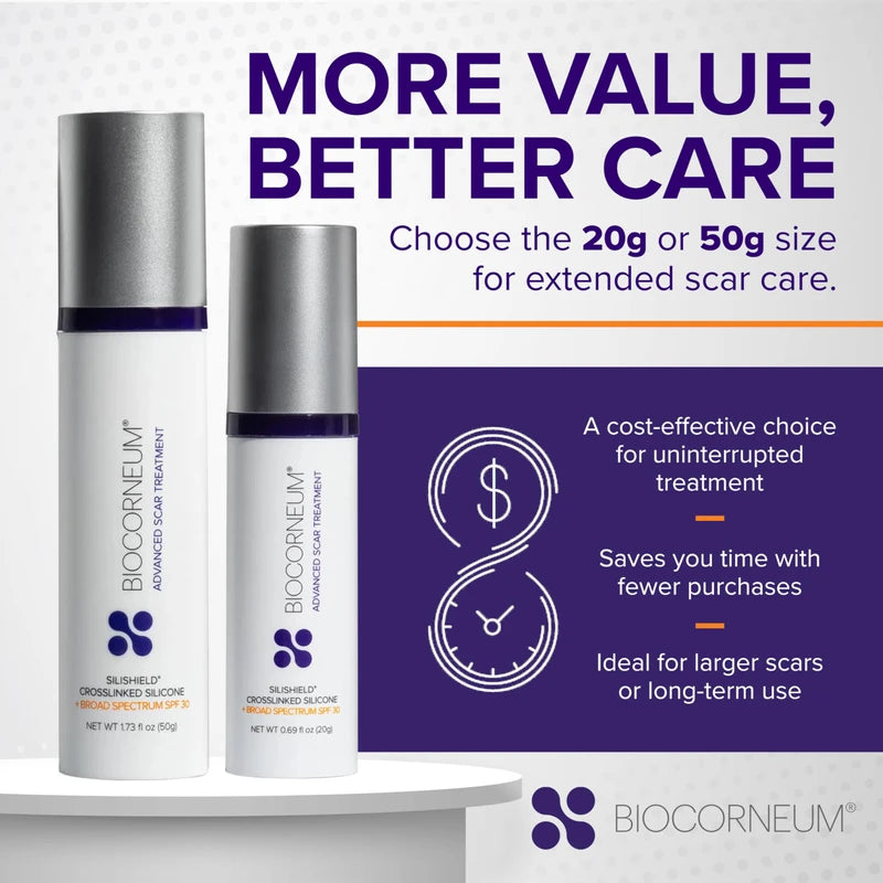 BIOCORNEUM Advanced Scar Treatment with Silishield? & SPF 30 50g C Made in the USA, Fast-Drying, Water-Resistant Silicone Scar Gel - Surgeon Recommended for New & Old Scars - Suitable for Children Over 6 Months