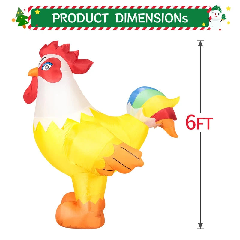 DomKom 6FT Rooster Inflatables Christmas Spring, Farm Ranch Blow up Animals Cute Chicken, Decorations Outdoor Yard Built-in LED Lights Big Large Decor Party Lawn Holiday Outside