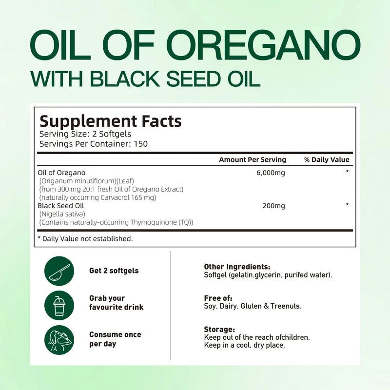 VivoNu Oil of Oregano with Black Seed Oil 300 Capsules | Natural Antioxidants | Nutritional Support | Highly Effective Botanicals Dietary Healthcare Supplement - Specification: Pack of 1
