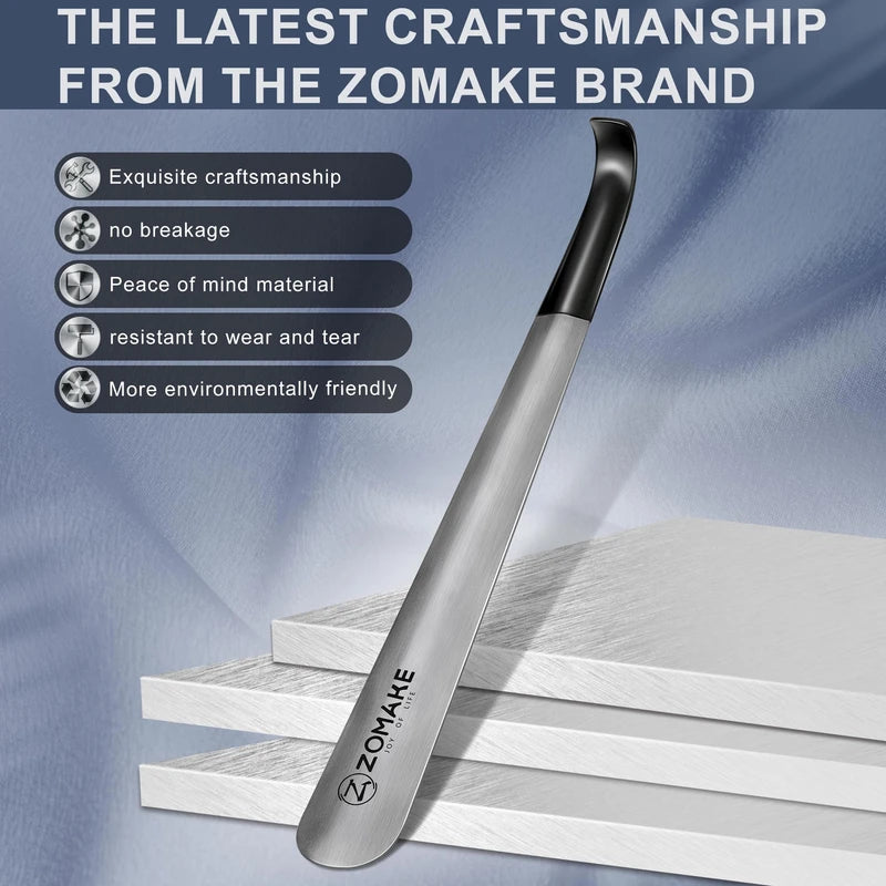 ZOMAKE Metal Shoe Horn Long Handle Shoehorn 2Pcs - Extra Long Shoe Horns for Seniors Men Women - 16.5 inch Stainless Steel Shoe Horn for Boots (Set of 2 Silver)