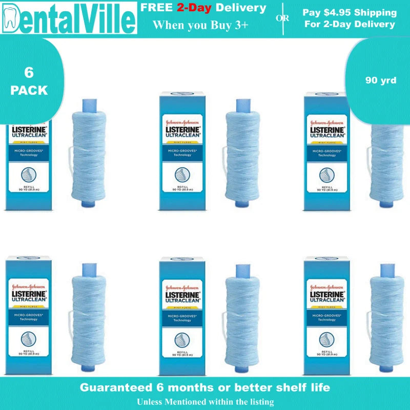 LISTERINE 6 pk of Listerine Ultraclean mint floss professional refill spool, 90 yds
