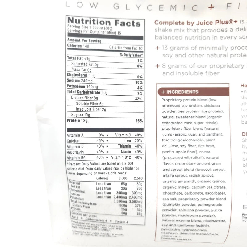 Juice Plus+ COMPLETE Shake Dutch Chocolate + (05/26) - 15 Serving Pouch(19.8oz)