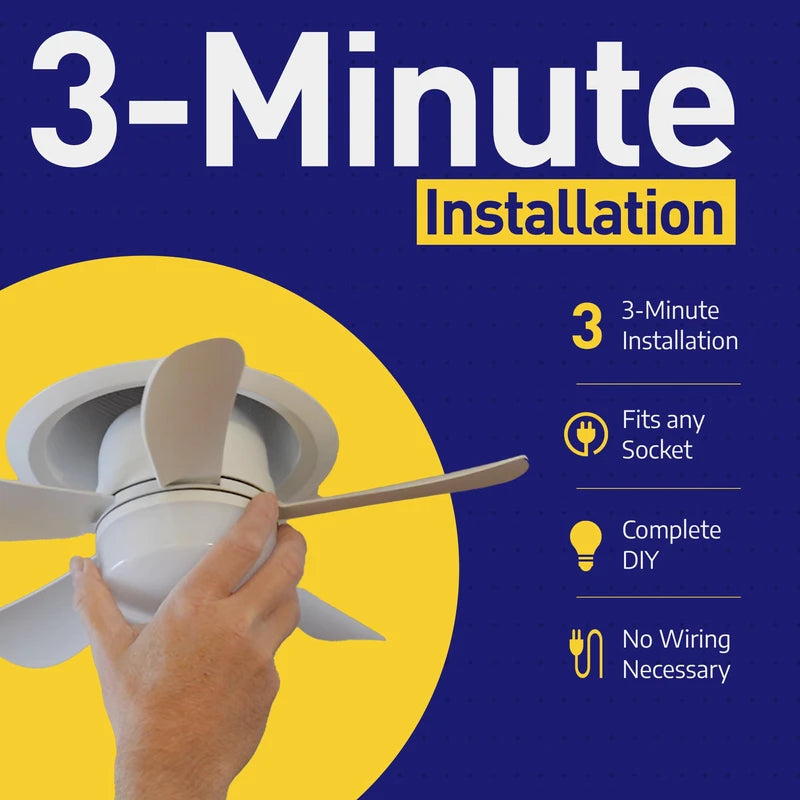 Wunder Cool Socket Fan Light, Small Ceiling Fans with Lights & Remote, E26 Base Screw in Ceiling Fan in Light Socket Fan Light Bulb with 5 Light Modes & 3 Fan Speed Levels