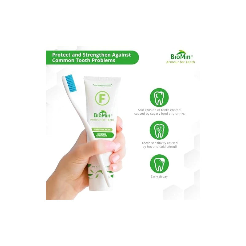 BioMin F Toothpaste - Helps Strengthen & Protect Enamel, Provide Relief to Sensitive Teeth - 75ml Mild Minty Flavour Fluoride Toothpaste for Adults & Kids - Suitable for Vegans, Not Tested on Animals