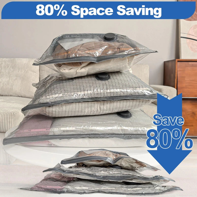 Vacbird Vacuum Bags for Clothes Travel, Pack of 12 Vacuum Bags with Pump (4 x 40 x 40 cm, 4 x 40 x 50 cm, 4 x 40 x 60 cm), Reusable, Suitable for Moving, Travel and Storing Seasonal Clothing