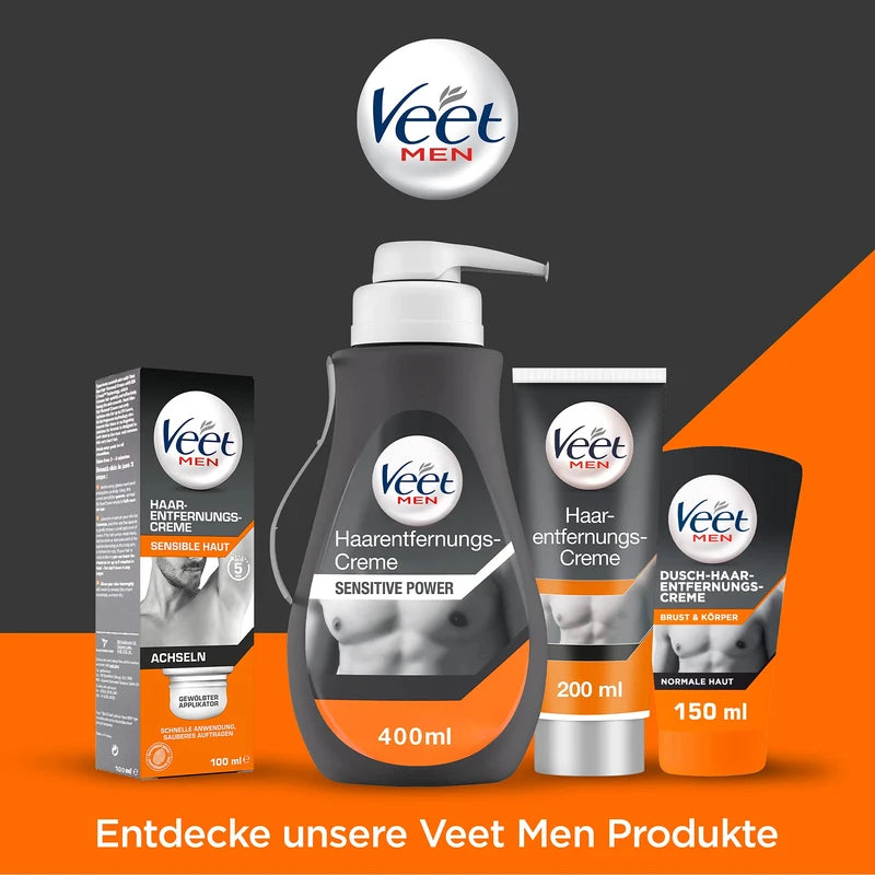 Veet Men Haarentfernungscreme Sensitive Power - Mit Spender & Spatel, 1 x 400 ml