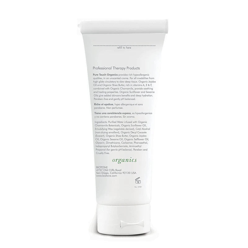 BIOTONE Pure Touch Organics Massage Crème, True Organic Massage, Rich Texture, Silky Glide, Soothing Ingredients, Healing Botanicals - 7 Ounce
