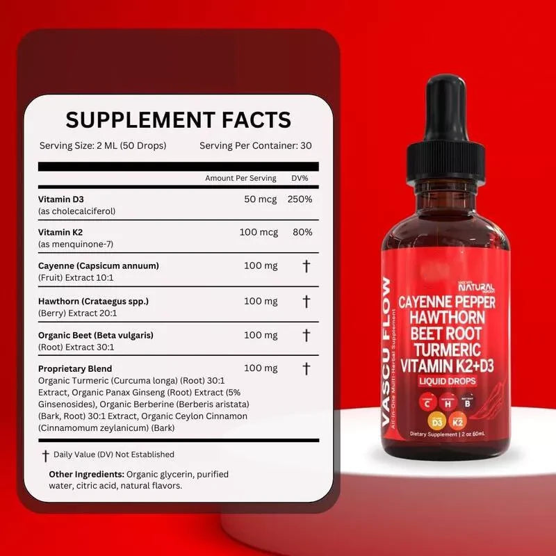 Pepper Supplement Liquid Drops + Hawthorn Berry, Vitamin D3 K2 Organic