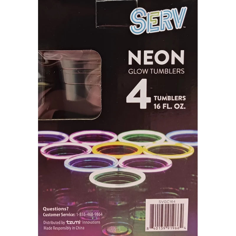 Serv 16 Oz 4 Colors Serv Neon Glow Tumblers For Cold Drinks Glow Sticks NEW 4 PacK