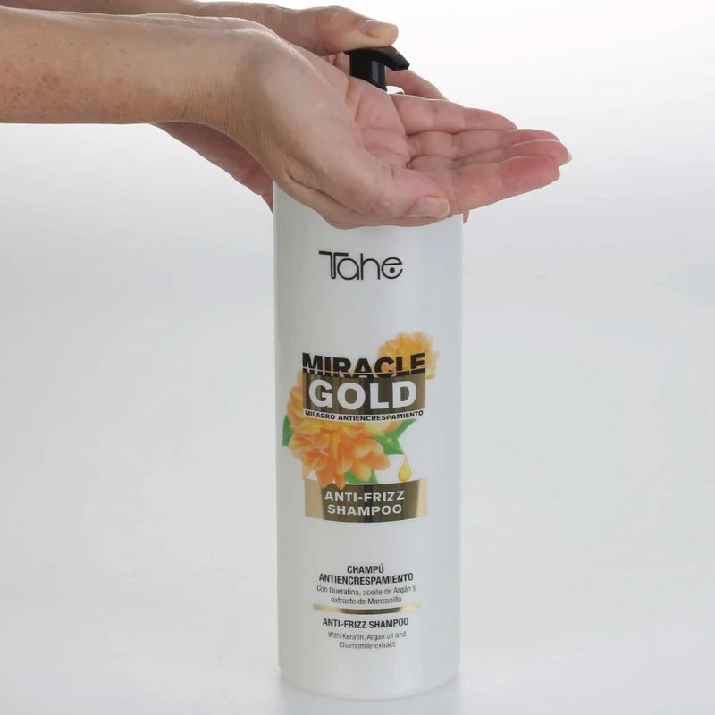 Tahe Miracle Gold Frizz Control Big Kit - Shampoo 1000ml, Mask 1000ml, Hair Shine Mist 200ml - Includes Hair Shine Mist for Ultimate Frizz Control