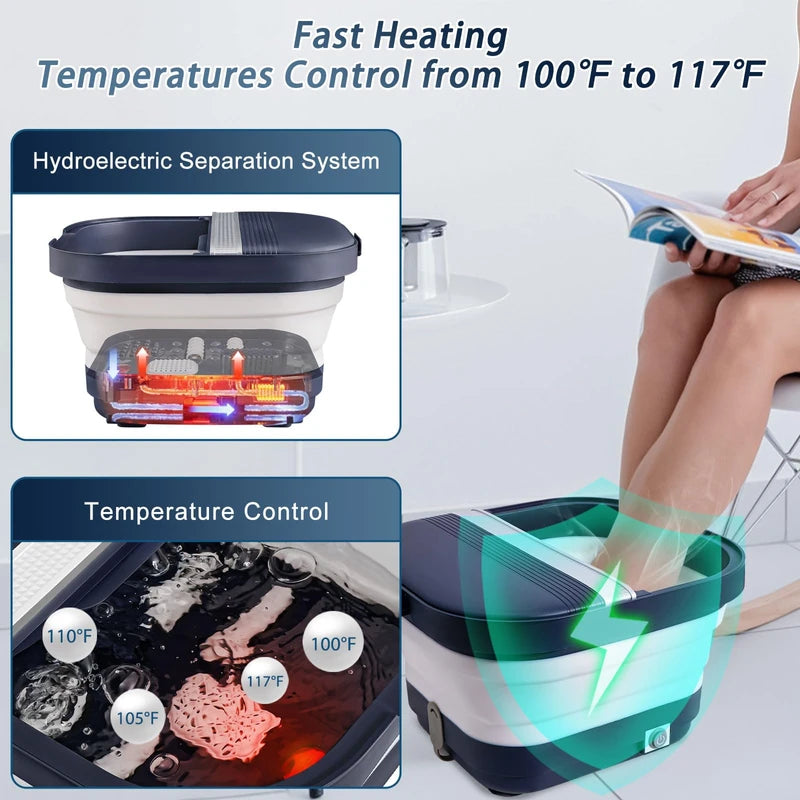 UNIFULL Collapsible Foot Bath Spa with Heat, Remote Control, Massage Rollers, Bubble, Foot Pedicure Kit, Red Light, Pedicure Foot Spa, Foot Bath for Gifts