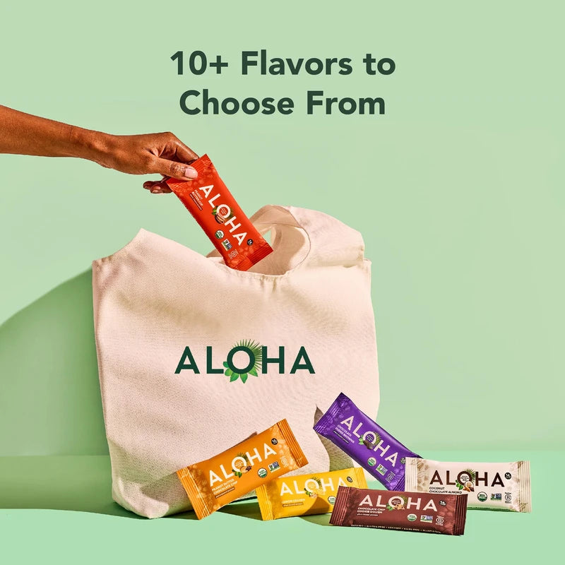 ALOHA Organic Plant Based Protein Bars |Peanut Butter Chocolate Chip | 1.98oz (Pack of 12) | Vegan, Low Sugar, Gluten Free, Paleo, Low Carb, Non-GMO, Stevia Free, Soy Free, No Sugar Alcohols