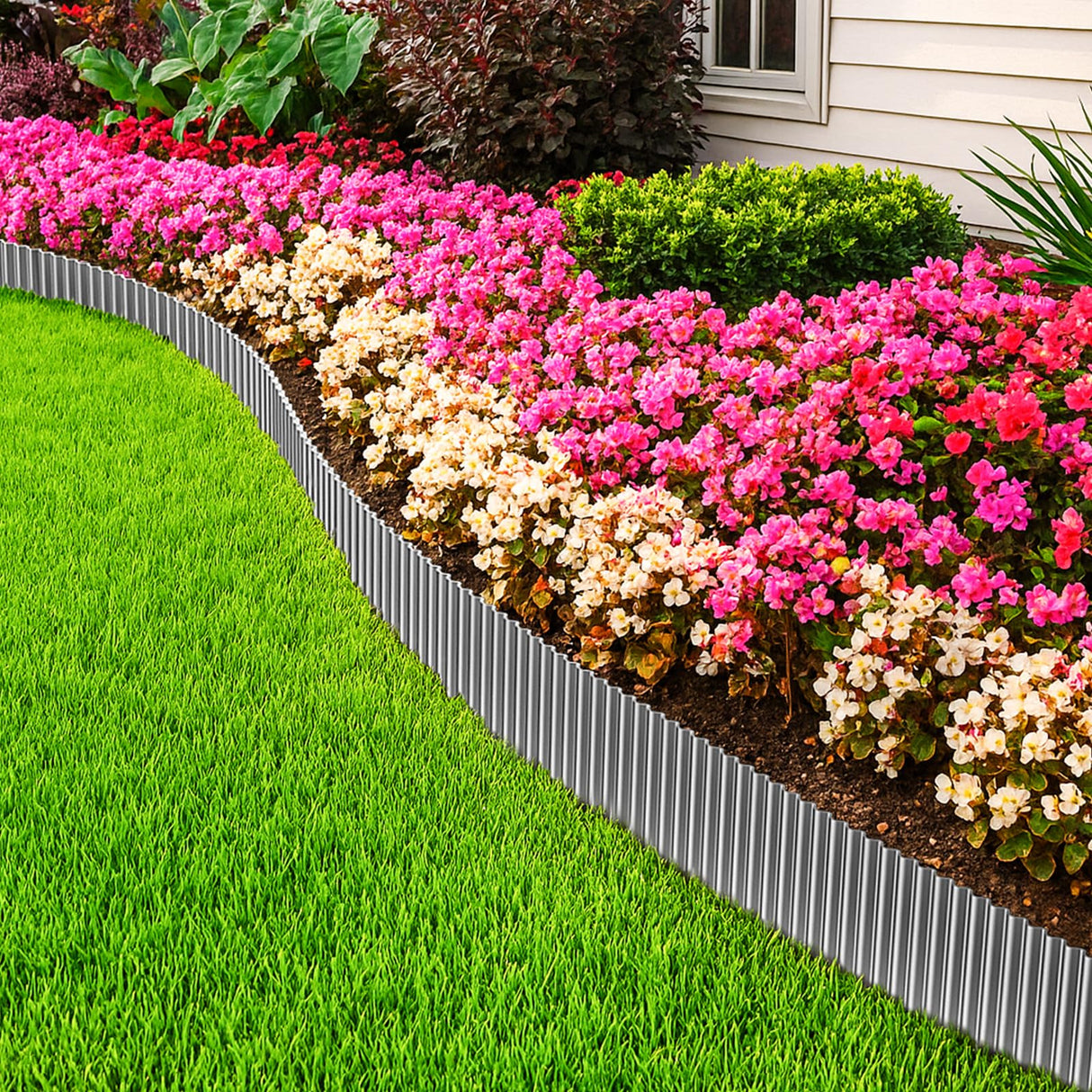 MIXC Corrugated Metal Garden Edging, Landscape Border for Lawn, Flower Bed & Paver (Silver, 8 Inch × 25FT)