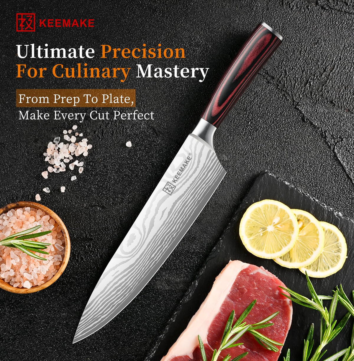 KEEMAKE 8" Chef Knife, Ultra Sharp Kitchen Knife with Ergonomic Handle